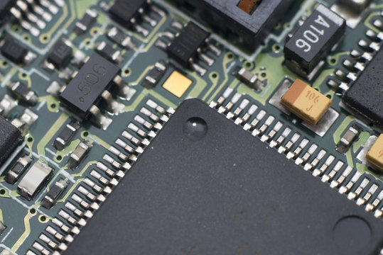Closeup circuit board with electronic components