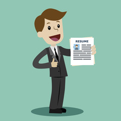 Businessman or manager in the suit holding resume for job hiring. Man with halo over his head, the best employee
