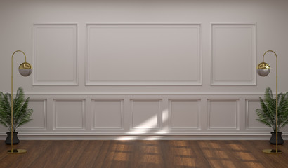 Empty white room, classic style 3d illustration for interior design.