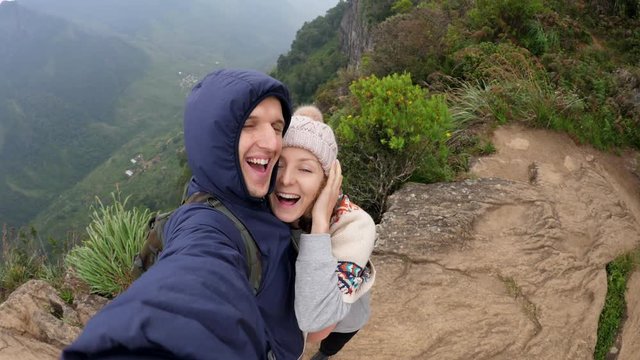 Active Hiking Couple Taking Selfie In Mountains