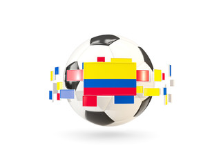 Fototapeta na wymiar Soccer ball with line of flags. Flag of colombia