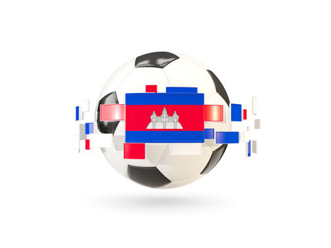 Soccer ball with line of flags. Flag of cambodia