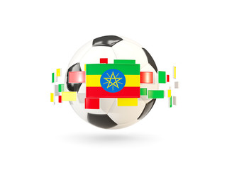 Soccer ball with line of flags. Flag of ethiopia