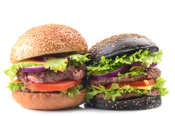 White and black hamburger on a white background