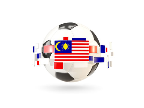 Soccer ball with line of flags. Flag of malaysia