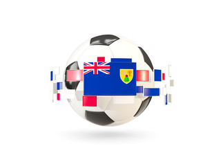 Soccer ball with line of flags. Flag of turks and caicos islands