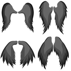Angel wings. Realistic angel wings are black. Icon of the wings of an angel.