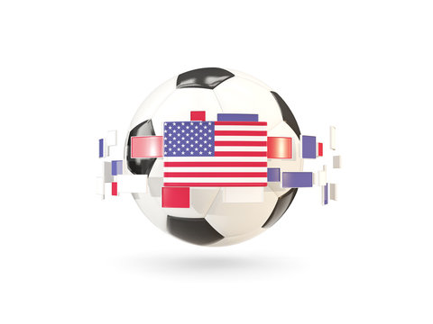 Soccer ball with line of flags. Flag of united states of america