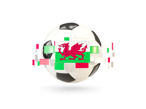 Soccer ball with line of flags. Flag of wales