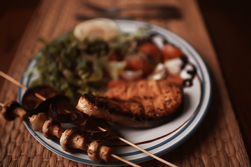 Salmon Steak, Served Grilled Salmon, Beautiful Dinner