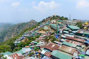 shops and houses on the Kyaik Htee Yoe mountain, Mon State, Myanmar, March-2018