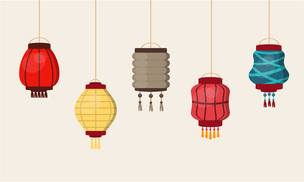 Chinese lantern vector traditional china culture festival celebration asia oriental decoration illustration