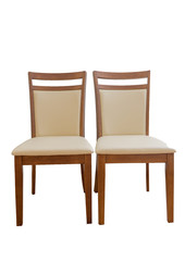 Modern two wooden chairs interior decoration contemporary with isolated and clipping patch