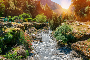 Hiking path through Samaria Gorge in Central Crete