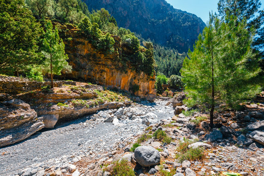 Hiking path through Samaria Gorge in Central Crete