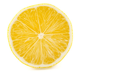 Yellow ripe lemon slices isolated, copy space, template