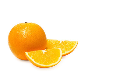 delicious and juicy orange full of vitamins and antioxidants, isolated on white background, copy space, template.