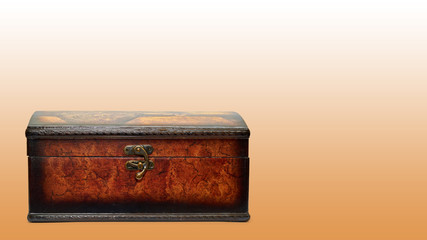 exquisite vintage jewelry box with lock. on color background