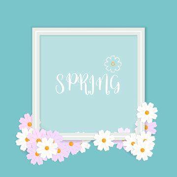 illustration of spring background flowers with border