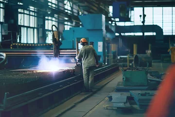 Foto op Aluminium metallurgical production, manufacturing premises, workshop at the plant, blast furnace, heavy industry, engineering, steelmaking © kichigin19