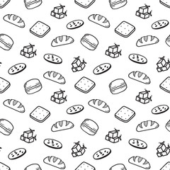 Bakery doodle hand is drawn the seamless background. Vector illustration.