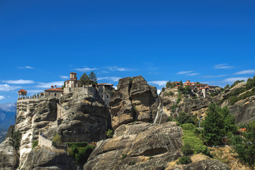 Fototapeta na wymiar Textute of Meteora monastery and boulders in Trikala region. Greece