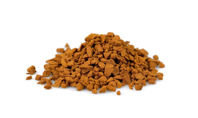 Instant granulated coffee pile from top on white background