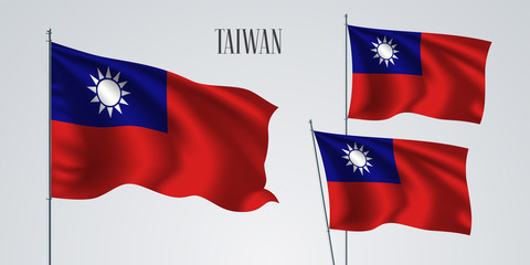 Taiwan waving flag set of vector illustration