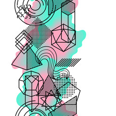 Seamless pattern with abstract geometric shapes. Line art background