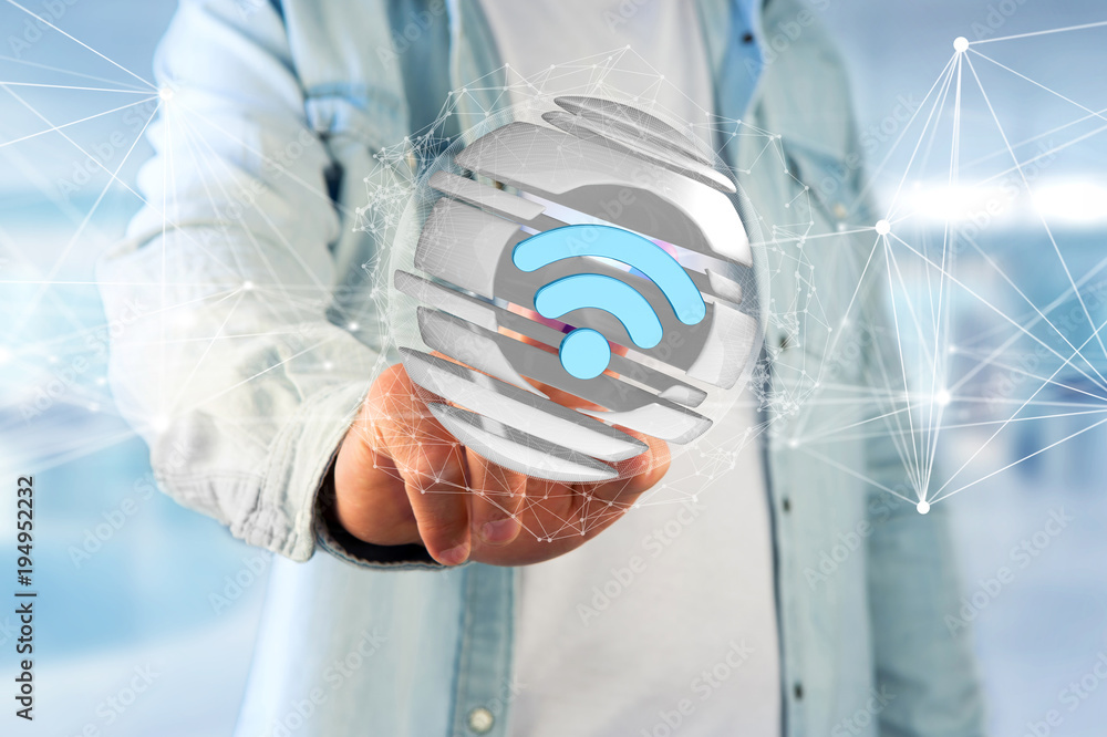 Poster Wifi symbol displayed in a sliced sphere - 3d rendering