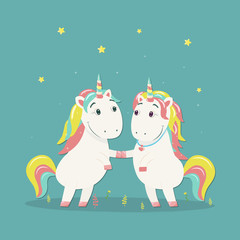 Cute magical unicorns in love. Vector illustration.