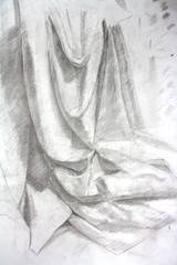 Sketched Curtain Light & Shades Pencil Drawing