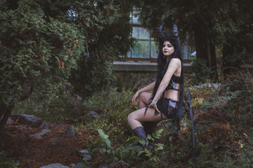 Portrait of a brunette from a tribe.