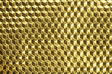 Hexagon Texture of golden plastic.