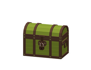 Closed wooden chest. Isolated on white background. 3d Vector illustration.