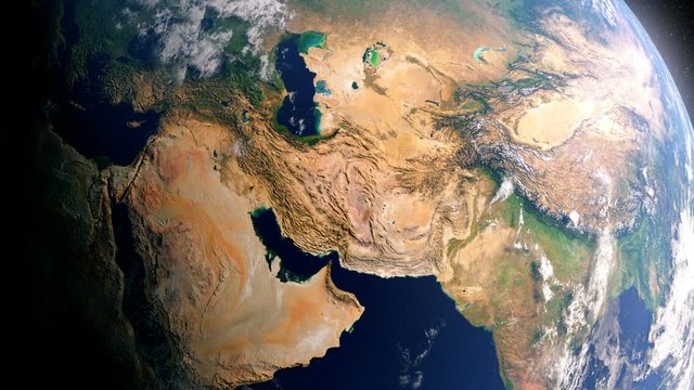 Iran Map With Borders, View From Space, Earth Globe