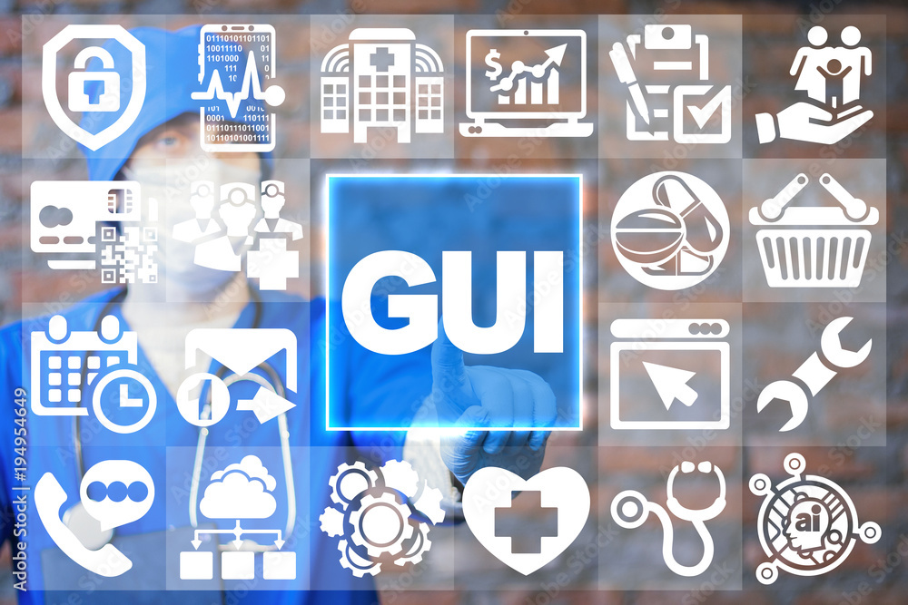 Poster gui - graphical user interface medical windows innovative touchscreen. modern ui medicine screen.
