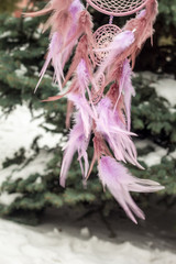 Handmade dream catcher with feathers threads and beads rope hanging