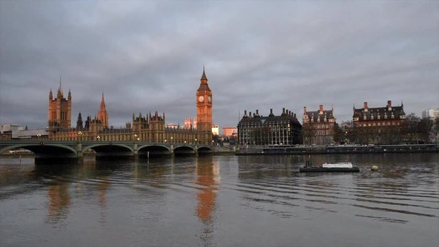 Big Ben and Westminster Bridge at dusk, London, UK