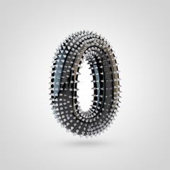 BDSM black latex number 0 with chrome spikes isolated on white background