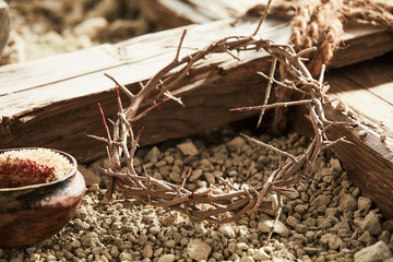Crown of thorns with cross as crucifixion symbols