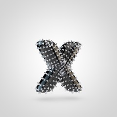BDSM black latex letter X lowercase with chrome spikes isolated on white background