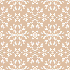 White floral pattern on beige seamless background