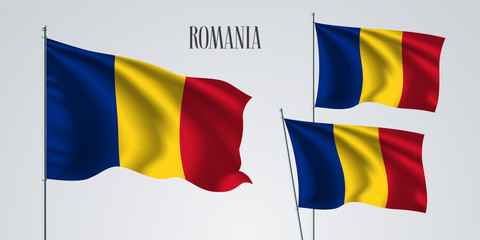 Romania waving flag set of vector illustration
