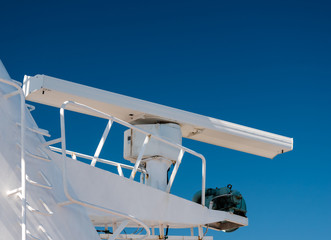 An open array radar scanner on a cruise ship.