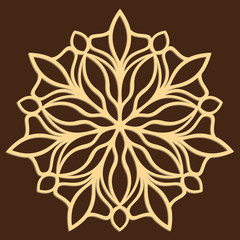 DIY laser cutting pattern. Jigsaw die cut ornament. Islamic cutout silhouette stencil. Fretwork round panel. Vector coaster for paper cutting, scrapbook and woodcut.