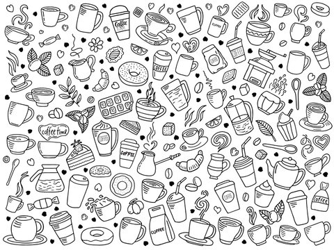 Fototapeta vector set of coffee doodle