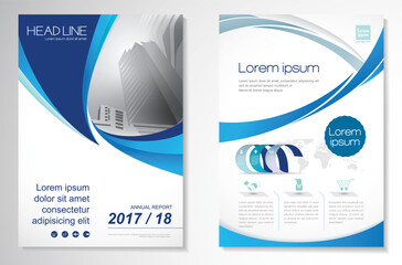 Template vector design for Brochure, Annual Report, Magazine, Poster, Corporate Presentation, Portfolio, Flyer, layout modern with  blue color size A4, Front and back, Easy to use and edit. - obrazy, fototapety, plakaty