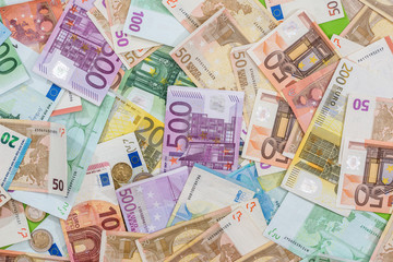 Different euro bills as background