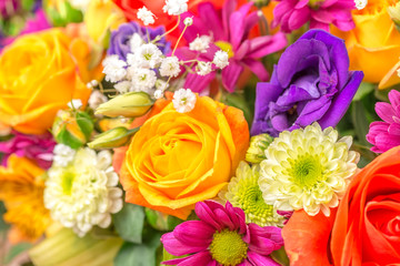 beautiful  flowers bouquet with yellow rose and chrysanthemums, greeting card
